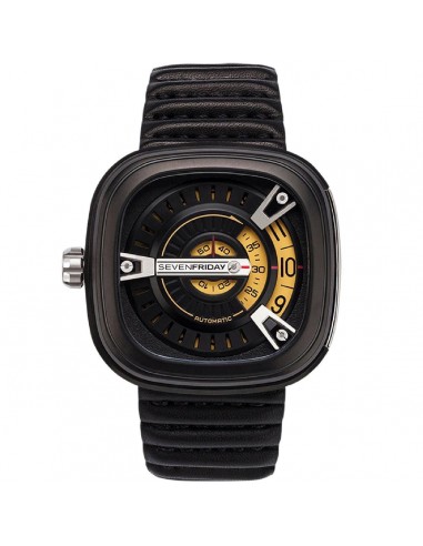 SevenFriday Men's Automatic Watch - M Series Black Dial Stainless Steel Case | M2-01 brillant des détails fins