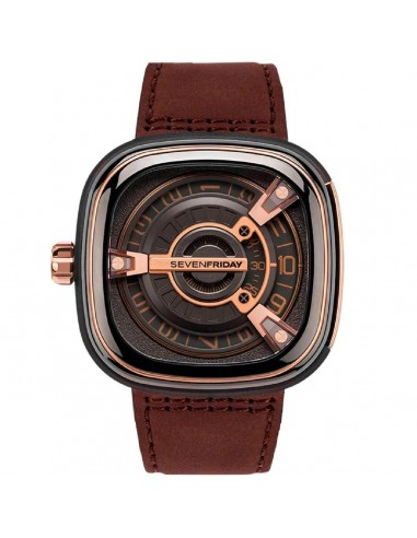 SevenFriday Men's Automatic Watch - M Series Black Dial Brown Leather Strap | M2-02 pas cher