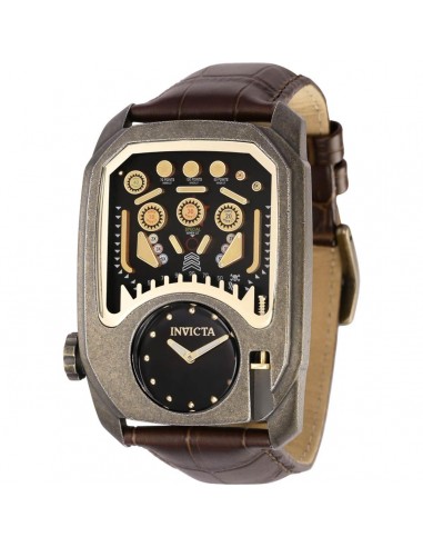 Invicta Men's Watch - Cuadro Pinball Game Black and Gold Dial Brown Strap | 35454 Fin de série