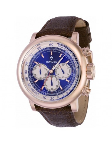 Invicta Men's Chronograph Watch - Vintage Blue and Ivory Dial Leather Strap | 37324 paiement sécurisé