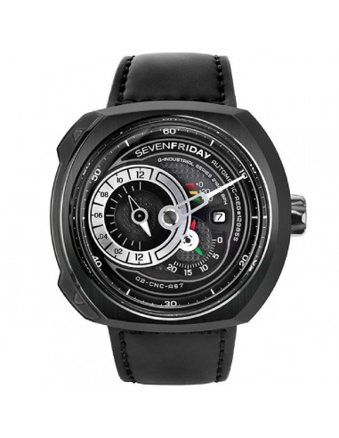 SevenFriday Men's Automatic Watch - Q Series Power Reserve Black Leather Strap | Q3-05 Pour