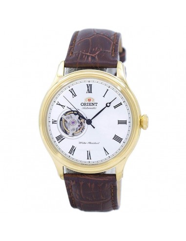 Orient Men's Automatic Watch - White Open Heart Dial Brown Leather Strap | FAG00002W0 destockage