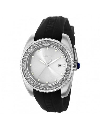 Invicta Women's Watch - Angel Crystal Bezel Silver Tone Dial Black Strap | 37416 le concept de la Pate a emporter 