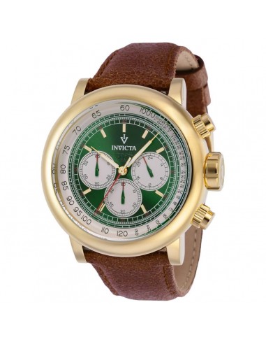 Invicta Men's Chrono Watch - Vintage Green and Ivory Dial Brown Leather Strap | 37783 Vous souhaitez 