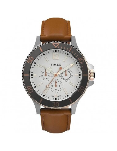 Timex Men's Watch - Harborside Rotating Bezel White Dial Brown Strap | TW2U12800VQ Paris Déstockage Promo