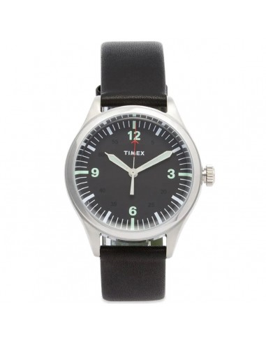 Timex Unisex Quartz Watch - Waterbury United Black Dial Leather Strap | TW2U74000LG pas cher 