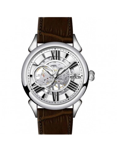 Invicta Men's Watch - Vintage Silver Tone Semi Skeleton Dial Leather Strap | 38160 Comparez et commandez 