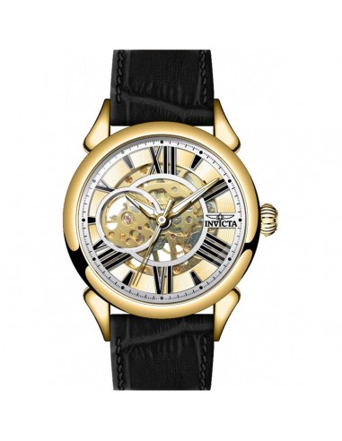 Invicta Men's Watch - Vintage Gold Tone Semi Skeleton Dial Leather Strap | 38162 livraison gratuite