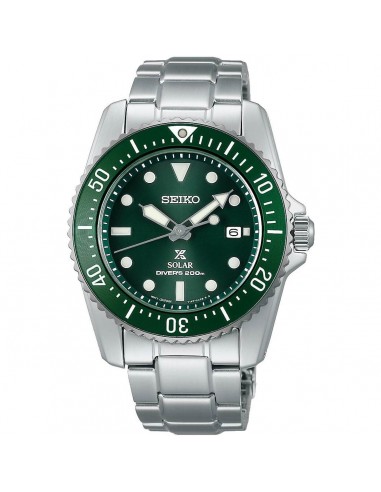 Seiko Men's Watch - Prospex Solar Green Dial Steel Bracelet Rotating Bezel | SNE583P1 soldes