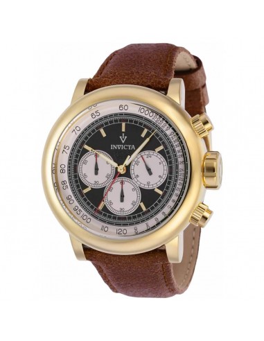 Invicta Men's Chronograph Watch - Vintage Black and Ivory Dial Brown Strap | 37323 soldes