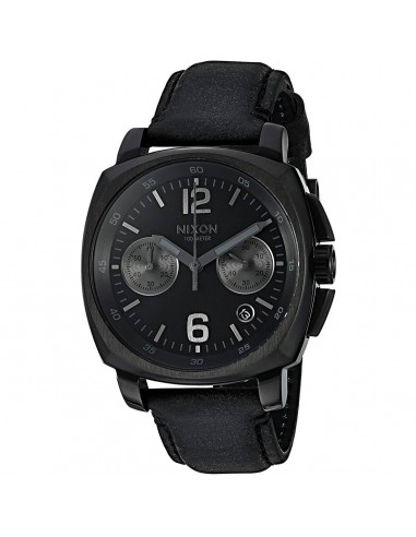 Nixon Men's Chronograph Watch - Charger Black Dial Leather Strap SS Case | A1073001 Economisez 