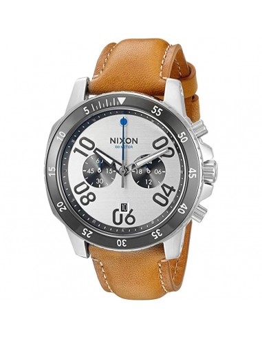 Nixon Men's Chronograph Watch - Ranger Silver Tone Dial Brown Leather Strap | A9402092 2023