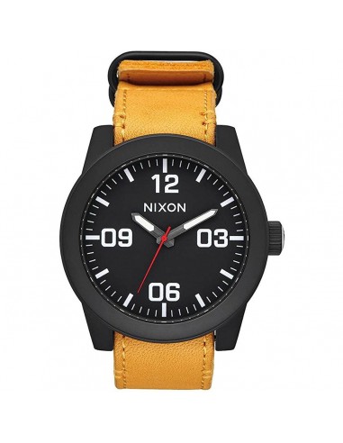 Nixon Men's Japanese Quartz Watch - Corporal Black Dial Brown Fabric Strap | A2432448 Jusqu'à 80% De Réduction