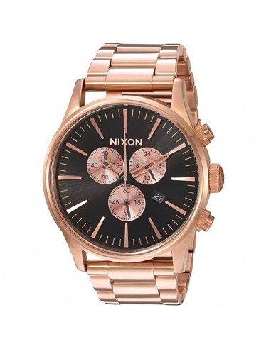 Nixon Men's Quartz Watch - Sentry Chrono Black and Rose Gold Dial Bracelet | A3861932 en stock