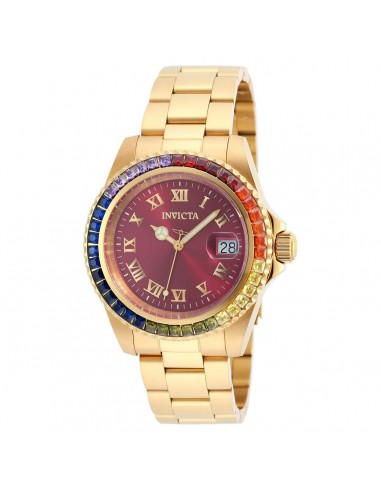 Invicta 20023 Women's Angel Crystal Accented Bezel Burgundy Dial Yellow Gold Steel Dive Watch pas cher chine