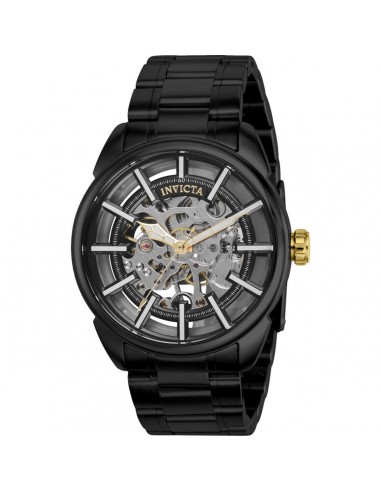 Invicta Men's Watch - Vintage Black and Silver Semi Skeleton Dial Bracelet | 37927 une grave pollution 