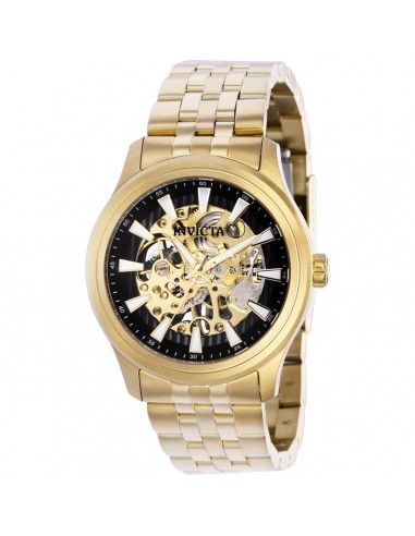 Invicta Men's Watch - Vintage Black and Gold Semi Skeleton Dial SS Bracelet | 37967 online