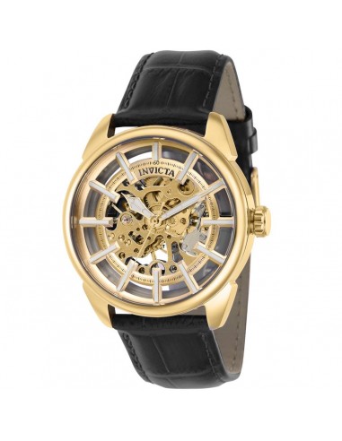 Invicta Men's Watch - Vintage Gold Semi Skeleton Dial Genuine Leather Strap | 37889 offre 