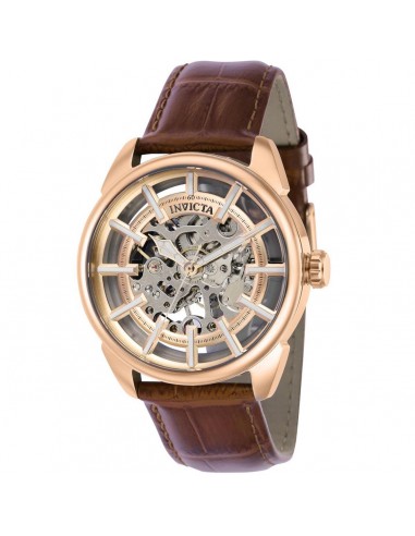 Invicta Men's Mechanical Watch - Vintage RG Semi Skeleton Dial Brown Strap | 37890 online