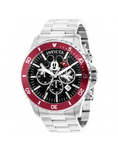 Invicta Men's Chrono Watch - Disney Black Dial Red Bezel Silver Tone Bracelet | 39047 Economisez 