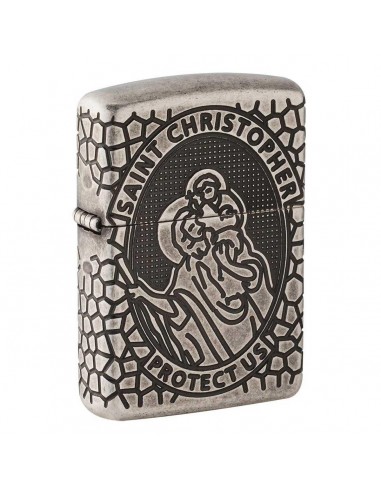 Zippo Windproof Lighter - Armor St. Christopher Design Antique Silver Metal | 49160 commande en ligne