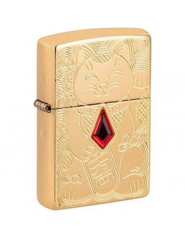 Zippo Windproof Lighter - Armor Lucky Cat Design High Polish Brass | 49802 Dans la société mordern