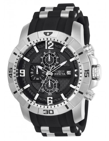 Invicta 24962 Men's Pro Diver Chrono Black Carbon Fiber Dial Steel & Black Silicone Strap Watch Les êtres humains sont 