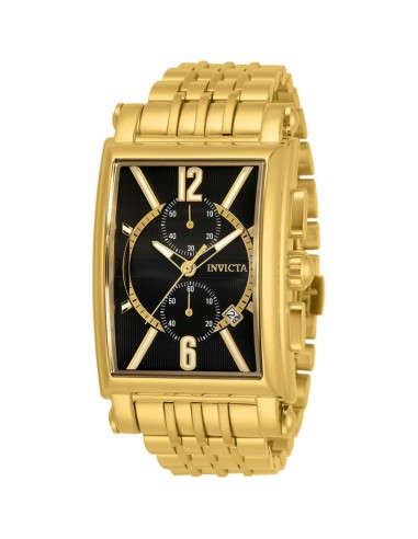 Invicta Men's Chronograph Watch - Cuadro Black Dial Yellow Gold Steel Bracelet | 30465 brillant des détails fins