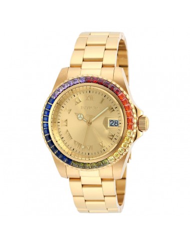 Invicta 20022 Women's Angel Crystal Accented Bezel Gold Dial Yellow Gold Steel Bracelet Dive Watch JUSQU'A -70%! 