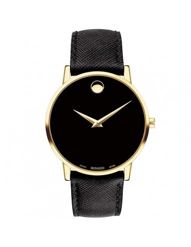 Movado Men's Swiss Quartz Watch - Museum Black Dial Genuine Leather Strap | 0607195 destockage