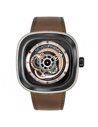 SevenFriday Men's Watch - P Series Power Reserve Grey Case Leather Strap | P2B-01 sur le site 