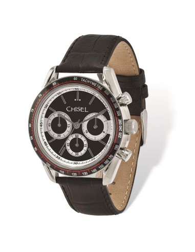 Mens Chisel Stainless Steel Black Leather Chronograph Watch livraison et retour toujours gratuits