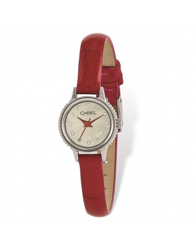 Ladies Chisel Stainless Steel Red Leather Strap Watch 2024