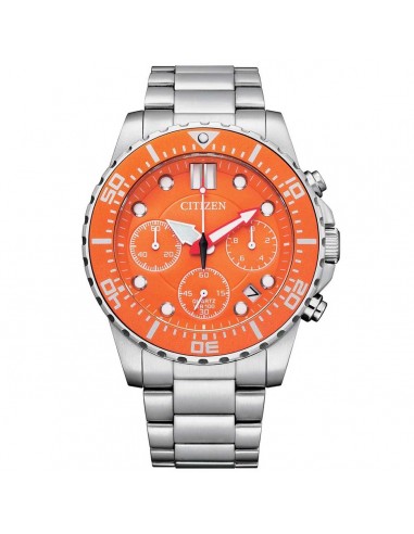 Citizen Men's Chronograph Watch - Quartz Orange Dial Silver Bracelet | AI5008-82X sur le site 