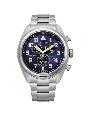 Citizen Men's Chronograph Watch - Eco-Drive Blue Dial Titanium Bracelet | AT2480-81L pas chere