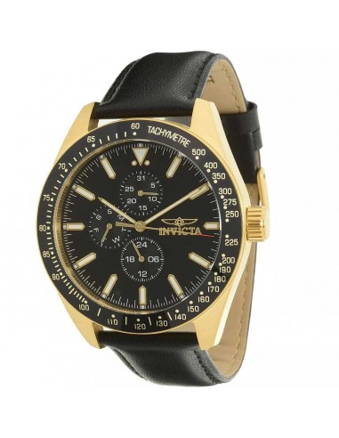 Invicta Men's Quartz Watch - Aviator Date Display Black Dial Leather Strap | 38978 de la marque