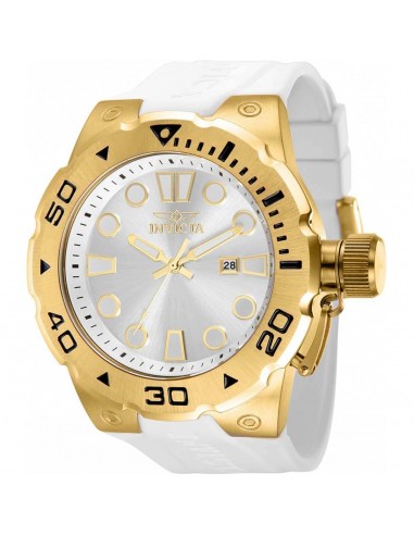 Invicta Men's Quartz Watch - Pro Diver Silver Tone Dial White Rubber Strap | 36989 Pour