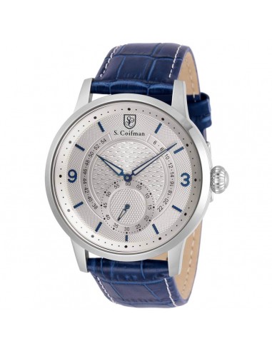 S. Coifman Men's Watch - Quartz Silver Tone Dial Blue Leather Strap | SC0465 Comparez et commandez 