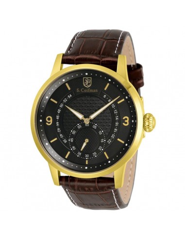 S. Coifman Men's Watch - Yellow Gold Case Black Dial Brown Leather Strap | SC0466 2 - 3 jours ouvrés.