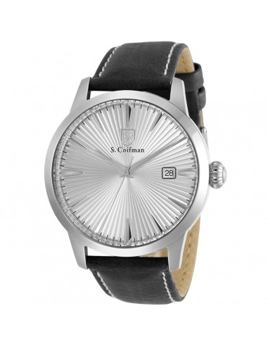 S. Coifman Men's Watch - Quartz Silver Tone Case Black Leather Strap | SC0467 brillant des détails fins