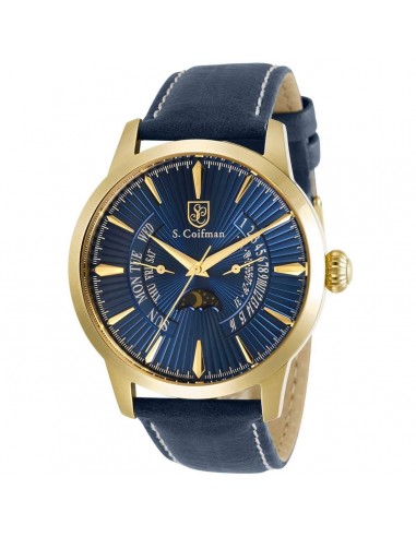 S. Coifman Men's Watch - Quartz Yellow Gold Case Blue Dial Leather Strap | SC0478 Les êtres humains sont 