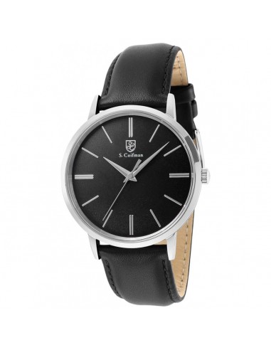 S. Coifman Men's Watch - Quartz Silver Tone Case Black Leather Strap | SC0481 à prix réduit toute l'année