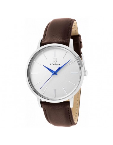 S. Coifman Men's Watch - Silver Tone Case White Dial Brown Leather Strap | SC0482 Dans la société mordern