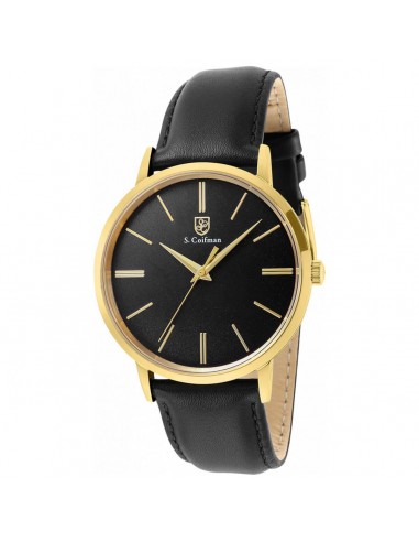 S. Coifman Men's Quartz Watch - Yellow Gold Case Black Dial Leather Strap | SC0483 acheter en ligne