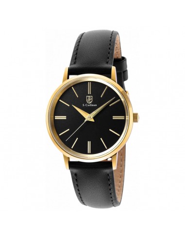 S. Coifman Women's Quartz Watch - Yellow Gold Case Black Dial Leather Strap | SC0486 votre restaurant rapide dans 