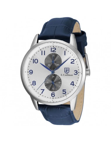 S. Coifman Men's Quartz Watch - Grey and Silver Tone Dial Blue Leather Strap | SC0488 Profitez des Offres !