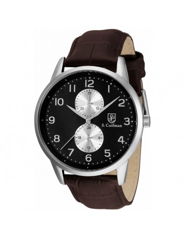 S. Coifman Men's Watch - Black and Silver Tone Dial Brown Leather Strap | SC0489 les muscles