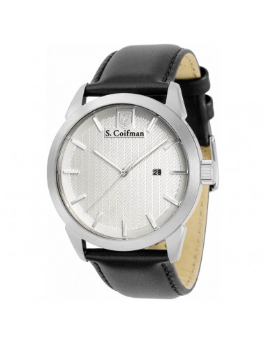 S. Coifman Men's Watch - Quartz Silver Tone Dial Black Leather Strap | SC0496 le concept de la Pate a emporter 