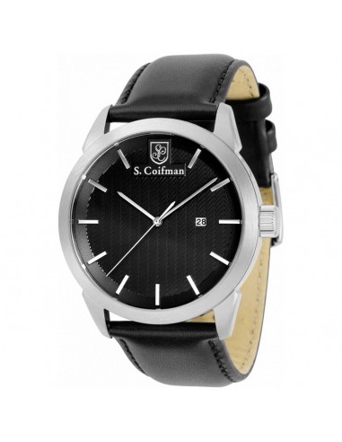 S. Coifman Men's Watch - Quartz Silver Tone Case Black Dial Leather Strap | SC0497 les ligaments