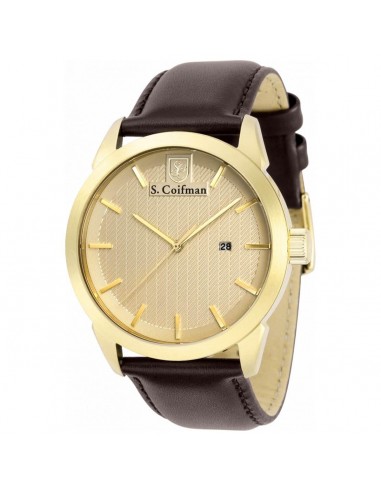 S. Coifman Men's Quartz Watch - Yellow Gold Case Champagne Dial Brown Strap | SC0499 brillant des détails fins